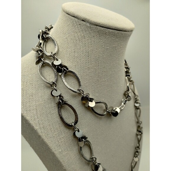 Rare Lia Sophia Chain Necklace Soiree Silver Tone Long Disks 37.5 Length - Picture 2 of 10